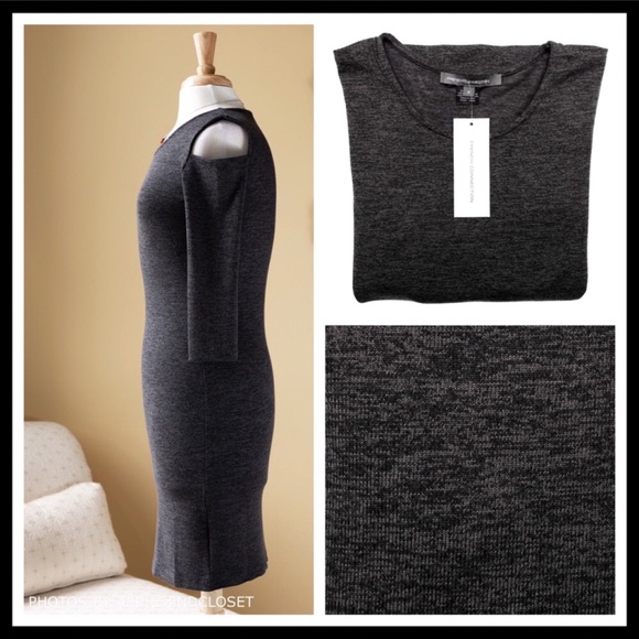 FRENCH CONNECTION COLD OFF THE SHOULDER 3/4 LONG SLEEVES KNIT MINI DRESS A2C - Picture 5 of 8